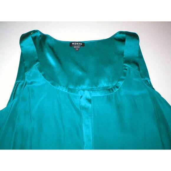 NWT Worth NY Womens 14 Top Designer New York Blouse Silk Blue Emerald Aqua Teal - Picture 3 of 6